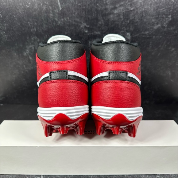 AIR JORDAN 1 MID TD CHICAGO MENS FOOTBALL CLEATS SIZE 10 LEATHER WHITE RED BLACK - Picture 4 of 11